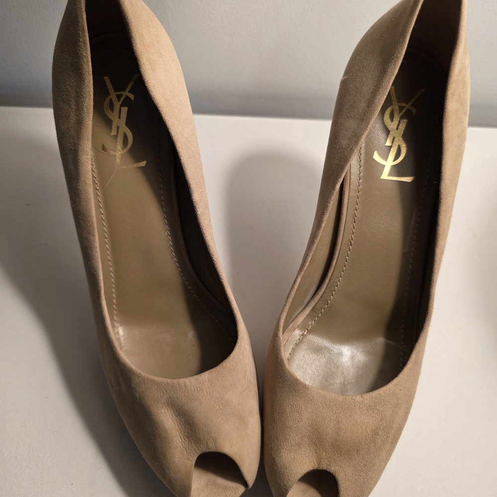 Yves Saint Laurent Beige Peep Toe Heels